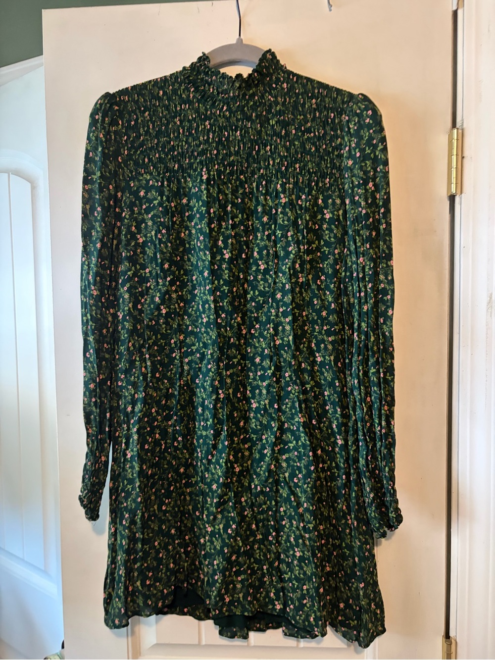 Reformation Smocked High-Neck Floral Mini Dress - Green